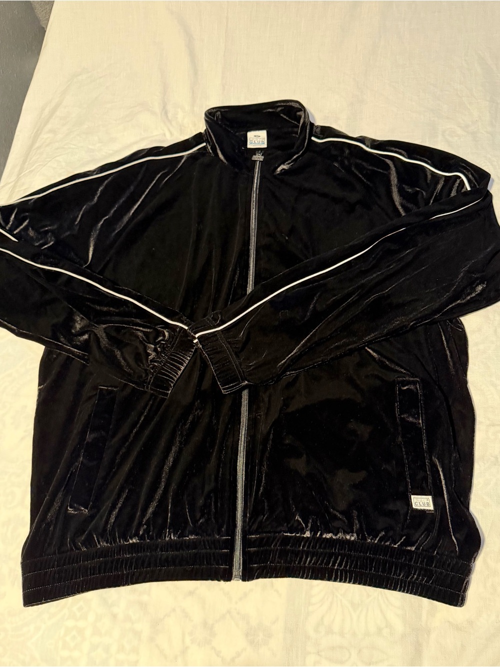 Black Mens Velvet Track Jacket with White Piping - 3XL